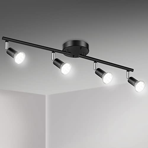 Unicozin LED 4 Light Track Lighting Kit, Black 4 Way Ceiling Spot...