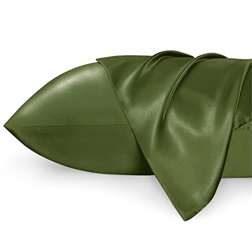 Bedsure Satin Pillowcase for Hair and Skin Queen - Olive Green Silky...