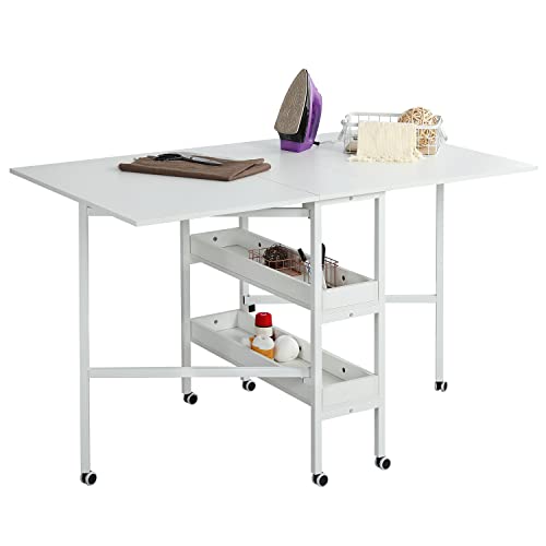 MELLCOM Home Hobby Craft Table with Storage Shelves, Mobile Folding...