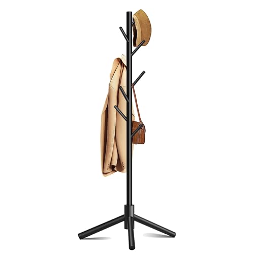 Azaeahom Wooden Coat Rack Stand, Free Standing Coat Rack with 8 Hooks...