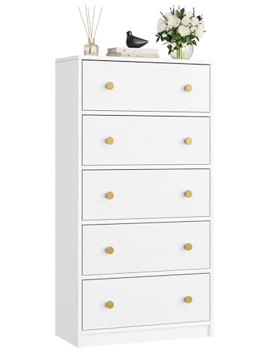 Nicehill White Dresser for Bedroom with 5 Drawers, Fabric Dresser...