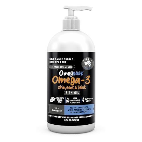 Omegease 100% Pure Omega 3 Fish Oil for Dogs & Cats 16 oz - Skin &...