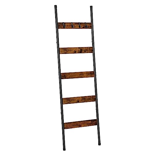 HOOBRO Blanket Ladder, 5-Tier Towel Rack with Hooks, Wall-Leaning...