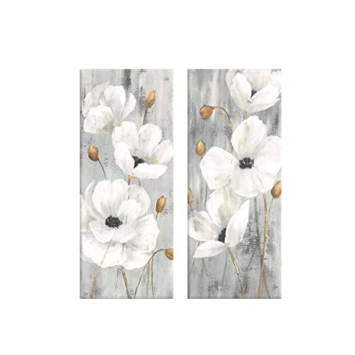 Prinz White Peonies Floral Wrapped Canvas Wall Art, (Set of 2), 7.5' X...