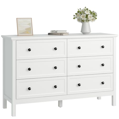 CARPETNAL White Dresser for Bedroom, 6 Drawer Dresser with Wide Drawer...