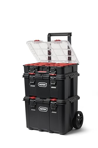 Keter Stack-n-Roll Mobile Tool Storage and Organization, 3 Piece Resin...