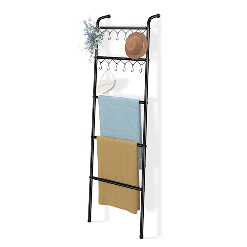 Simple Trending Blanket Ladder，5-Tier Metal Towel Rack with 12...