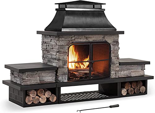 Sunjoy Outdoor Fireplace, Patio Wood Burning Fireplace with Steel...