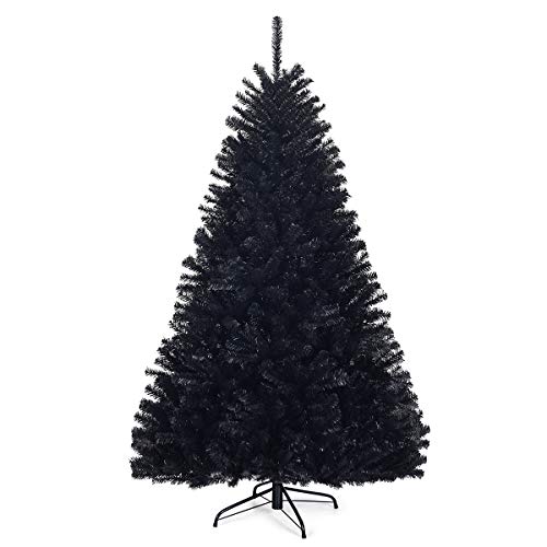 Goplus 6ft Unlit Black Christmas Tree, Artificial Halloween Tree with...