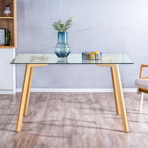 NicBex Glass Dining Table Modern Minimalist Rectangle for 4-6 Tempered...