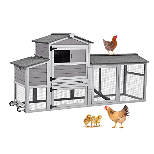 Aivituvin 80in Chicken Coop Mobile Hen House Outdoor Wooden Poultry...