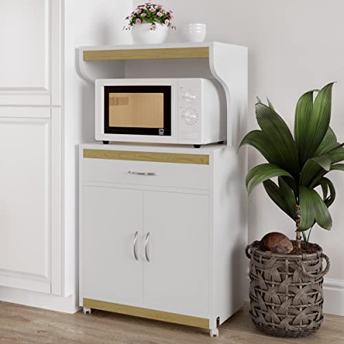Lavish Home Microwave Stand with Storage – Rolling Cabinet with...