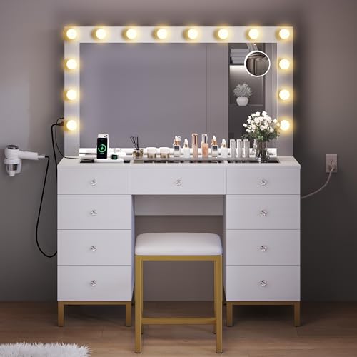 DWVO Vanity Table, Vanity Set with Large LED Lighted and Magnifying...