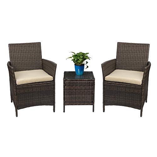 Devoko Patio Porch Furniture Sets 3 Pieces PE Rattan Wicker Chairs...