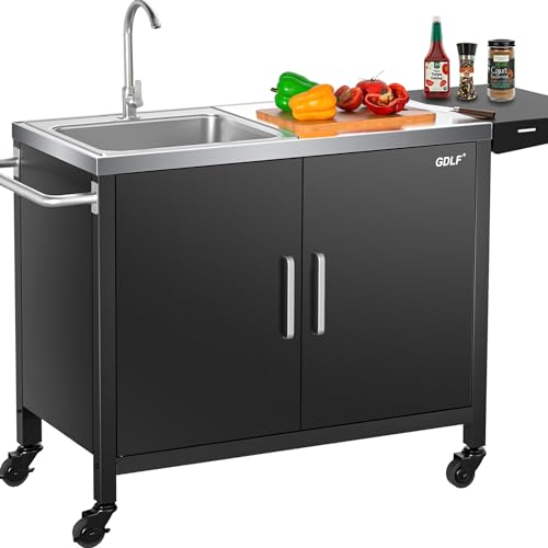 GDLF Outdoor Grill Table with Sink,Metal Outdoor Grill Cart, Outdoor...