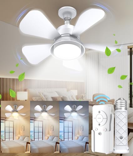 Socket Fan Light Ceiling Fans with Lights and Remote, Dimmable LED...