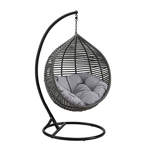 Modway Garner Outdoor Patio Wicker Rattan Teardrop Swing Chair in Gray...