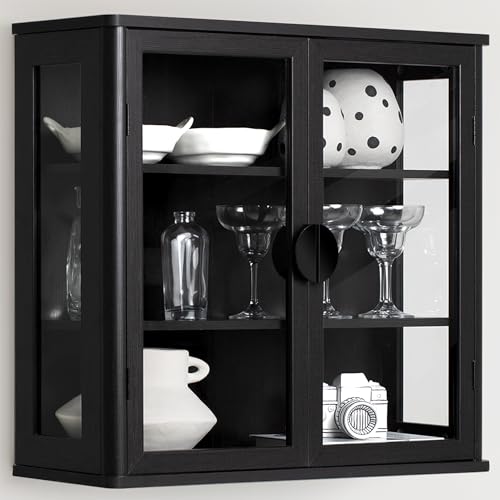 NEWOWNDS Black Tempered Glass Display Wall Storage Cabinet,Laundry...