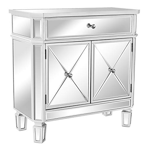 VINGLI Mirrored Cabinet, Mirrored Nightstand, Mirrored Dresser Accent...