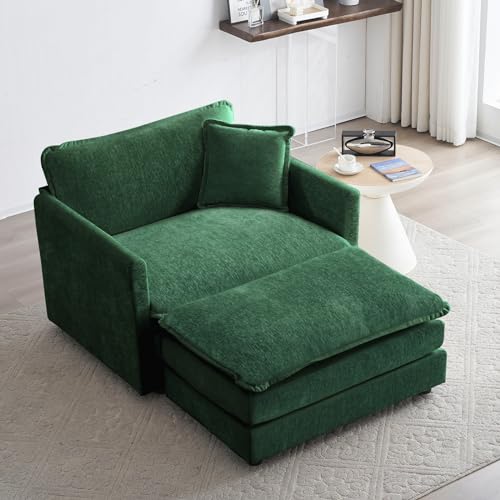 Linyuanwai Chenille Accent Chair with Ottoman,Comfy Oversized Single...