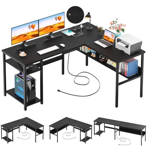 Unikito Reversible L Shaped Desk with Magic Power Outlets and USB...