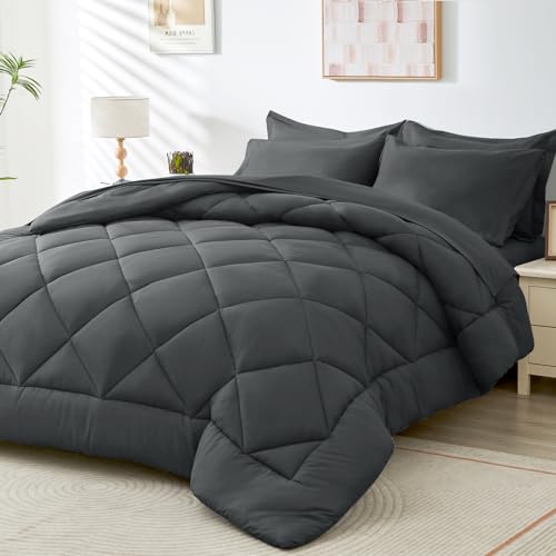 HEVUMYI Queen Comforter Set 7 Pieces, All Season Reversible Bed in a...