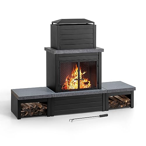 Sunjoy Outdoor Fireplace, Patio Wood Burning Steel Fireplace with...