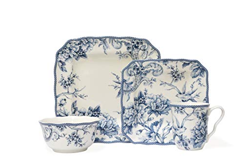 Adelaide 16-Piece Blue and White Dinnerware Set (Service for 4)