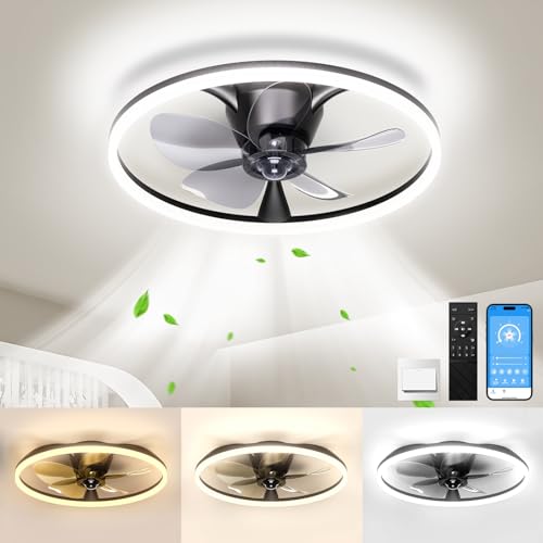 20'' Flush Mount Ceiling Fans with Lights and Remote, 150° Ultra Wide...