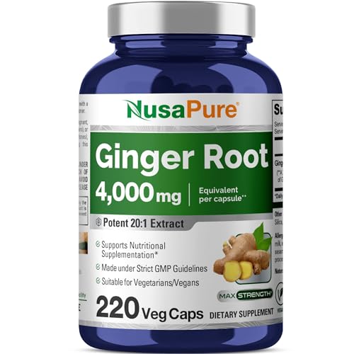 NusaPure Ginger Root Capsules 4000 mg per Veggie Caps | 220 Count |...
