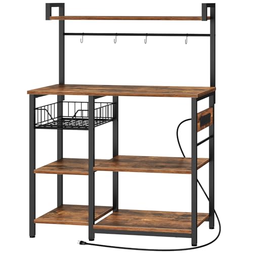 HOOBRO Bakers Rack with Power Outlet, 35.4 Inches Coffee Bar with Mesh...