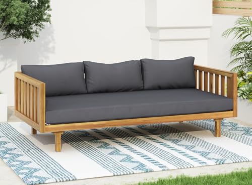 Merax Outdoor 3 Seater Daybed, Acacia Wood Day Bed Couch Sofa with...