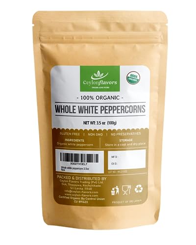 Organic Premium Grade White Peppercorn. Natural Super food enriched...