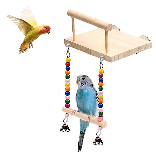 FrgKbTm Bird Perch Cage Toy, Wooden Platform with Colorful Swing, Bird...