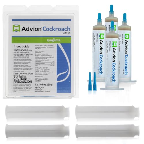 Advion Cockroach Gel Bait, 4 Tubes x 30-Grams, 4 Plungers and 4 Tips,...
