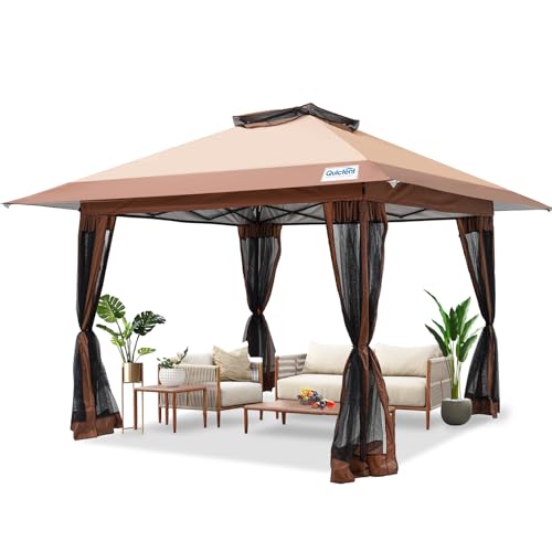 Quictent 13'x13’ Pop up Gazebo with Mosquito Netting, One Person Set...