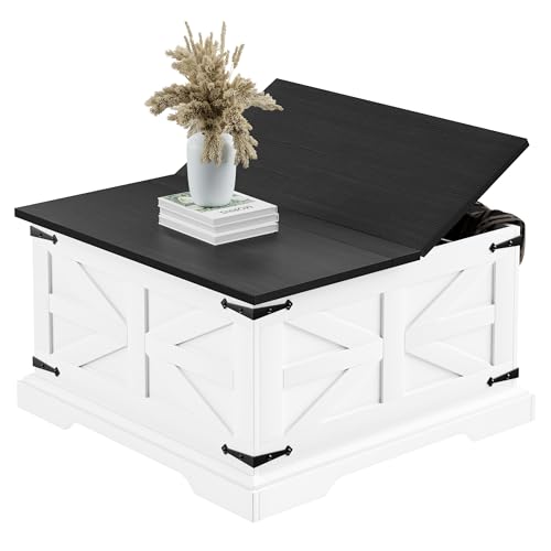 VVFLU Farmhouse Coffee Table with Storage, Square Center Table for...