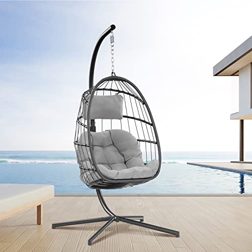 Egg Swing Chair with Stand Hanging Egg Chair Outdoor - Rattan Wicker...