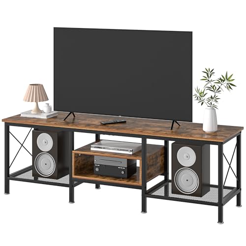 VECELO Industrial TV Stand for 70 Inch Television Cabinet 3-Tier...