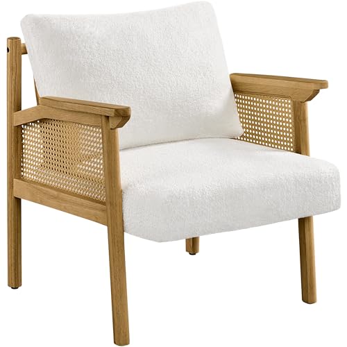 Yaheetech Accent Chair, Boucle Vanity Chair with Rattan Back Arms, Mid...