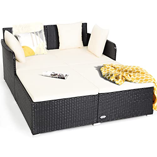 HAPPYGRILL Outdoor Daybed Rattan Wicker Patio Daybed with Padded...