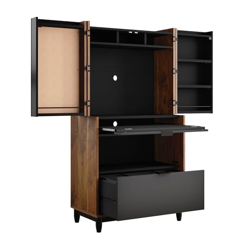 Sauder Harvey Park Computer Cabinet with Storage, Grand Walnut Finish