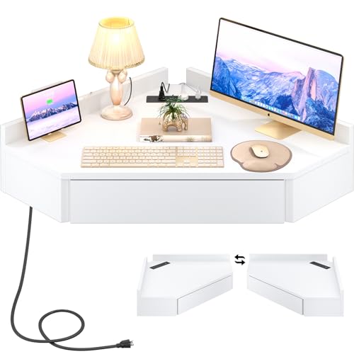 armocity Floating Corner Desk with Outlets & USB Ports, Wall-Mounted...