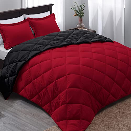 Basic Beyond Queen Comforter Set, Red and Black Comforter Set Queen...