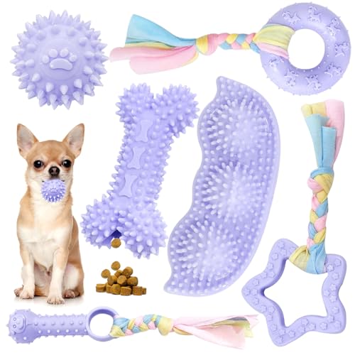 Petcare 6 Pack Puppy Teething Toys, Cute Purple Small Dog Chew Toys...