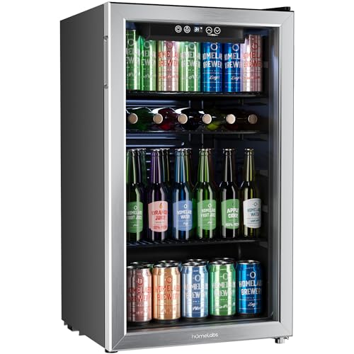 hOmeLabs Beverage Refrigerator and Cooler - 120 Can Mini Fridge with...