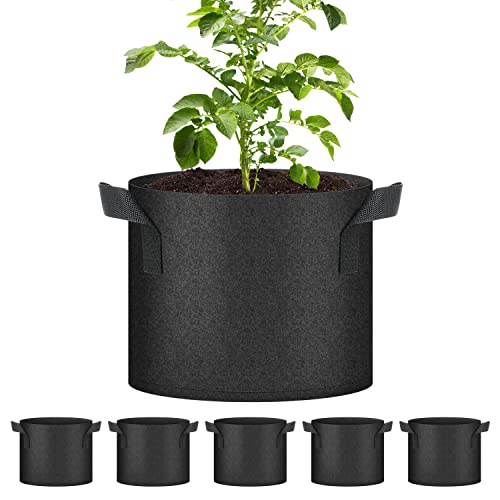 YSSOA 5 Pack 5 Gallon Grow Bags, Aeration Nonwoven Fabric Plant Pots...