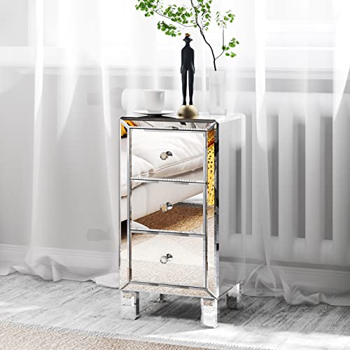 Bonnlo 3-drawer Mirrored Nightstand End Table Bedside Table for...