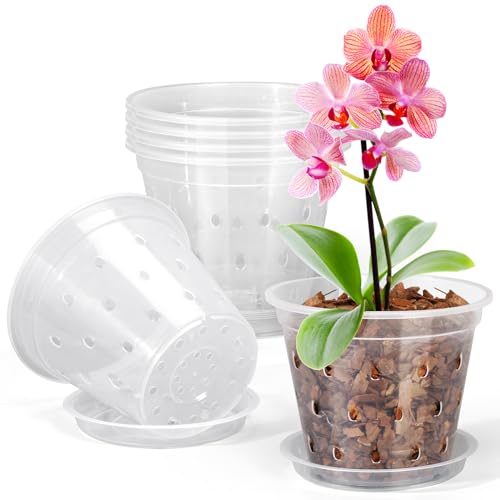 FUIJOL Orchid Pot, 6 Pack 4 Inch Clear Orchid Pots with Holes and...