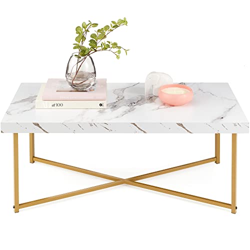 Best Choice Products 44in Rectangular Marble Coffee Table, X-Base...